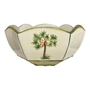 Jay Import Company Ceramic Palm Tree Bowl – Tropical Octagonal Scalloped Dish